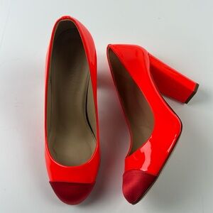 J.Crew Etta Pumps Italian Patent Leather neon orange red size 6